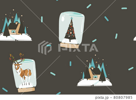 Hand drawn vector abstract fun stock flat Merry Christmas,and Happy New Year time cartoon festive seamless pattern with cute illustrations,of Xmas retro deer and reindeer isolated on black background Hand drawn vector abstract fun stock flat Merry Christmas,and Happy New Year time cartoon festive seamless pattern with cute illustrations,of Xmas retro deer and reindeer isolated on black background 80807985