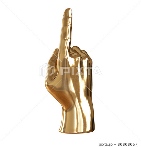 Golden figurine of a hand with a raised up index finger on a white background. 3d rendering 80808067