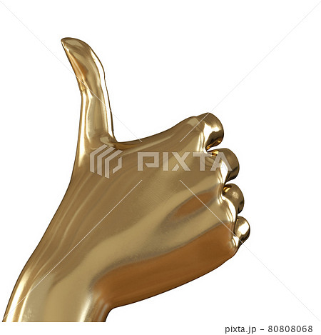 Golden hand with thumb up on a white background. 3d rendering 80808068