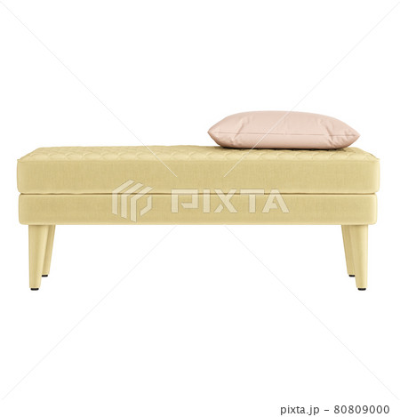 Beige cloth banquette with a pink pillow on front view on a white background. 3d rendering Beige cloth banquette with a pink pillow on front view on a white background. 3d rendering 80809000
