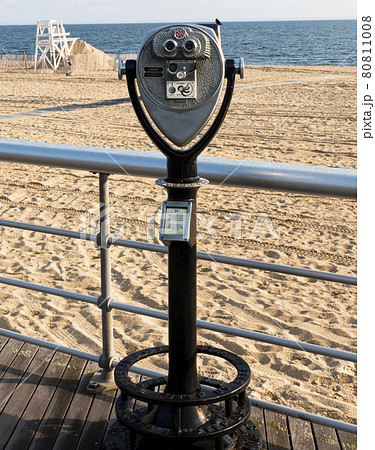 Stationary coin operated binoculars on the boardwalk at Sunken Meadow State Park 80811008