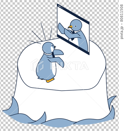 オンラインで打ち合わせをするペンギンのアイソメ 80811508