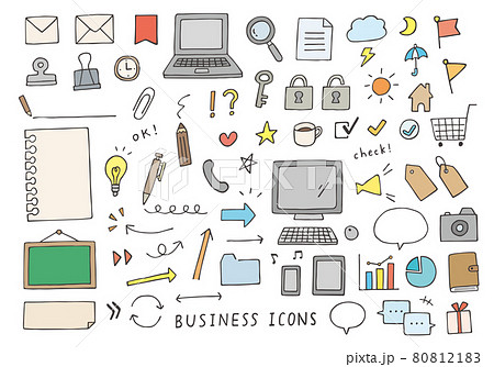 手描きのビジネスアイコンセット詰め合わせ カラー のイラスト素材
