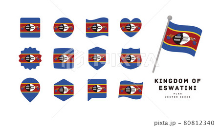 エスワティニ王国の国旗 色々な形のアイコンセット ベクターイラスト