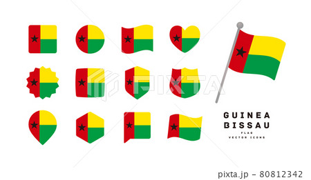 ギニアビサウの国旗 色々な形のアイコンセット ベクターイラスト