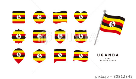 ウガンダの国旗 色々な形のアイコンセット ベクターイラスト