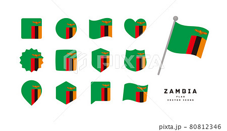 ザンビアの国旗 色々な形のアイコンセット ベクターイラスト
