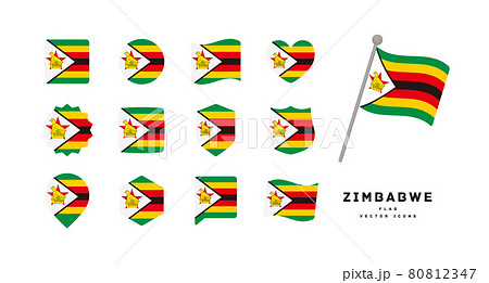 ジンバブエの国旗 色々な形のアイコンセット ベクターイラスト