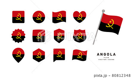 アンゴラの国旗 色々な形のアイコンセット ベクターイラスト