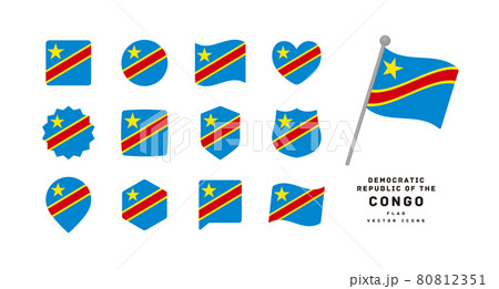 コンゴ民主共和国の国旗 色々な形のアイコンセット ベクターイラスト