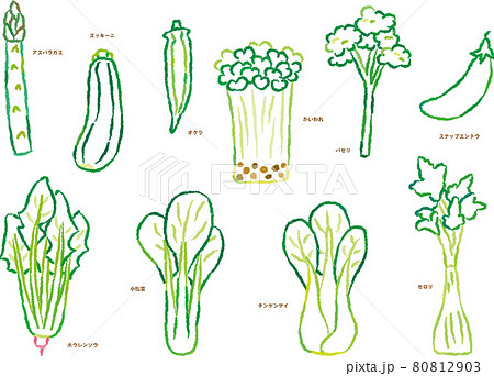 野菜線画イラストセット 緑の野菜のイラスト素材