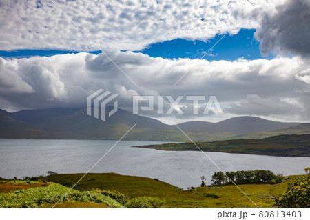 Dramatic sky over Loch na Keal Isle of Mull Inner Hebrides Scotland UK Dramatic sky over Loch na Keal Isle of Mull Inner Hebrides Scotland UK 80813403