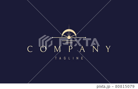 Vector golden logo on which an abstract image of a sunny sunset with the moon. 80815079