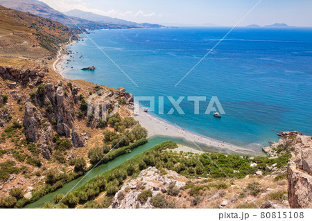 Preveli palm beach and lagoon Crete   Greece 80815108