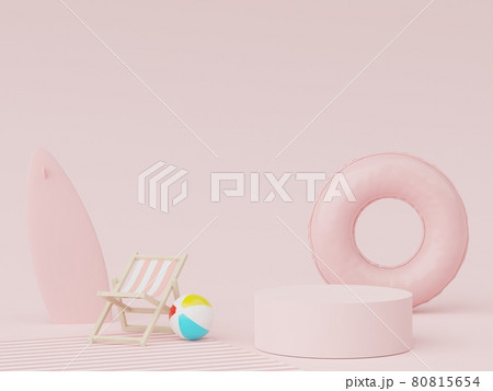 3d render of minimal display podium with summer season background concept. Minimalist pedestal for web banner and mock up. 80815654