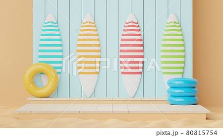 3d podium stand for product presentation with summer concept. Pedestal platform for cosmetic advertising. Minimal summer vacation. 80815754