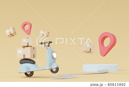 3d render of minimal cartoon of parcel delivery scooter or motorbike. Online shopping and fast delivery concept. Express logistic services. 80815892