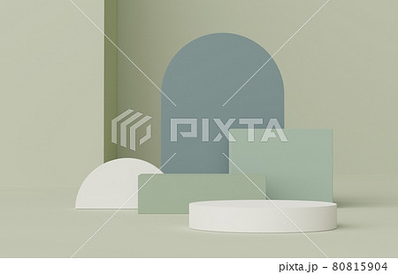 3d render of Abstract minimal  display podium for showing products, cosmetic presentation and mock up. Showcase scene with pastel earth tone background. Illuminated simple geometric shapes. 80815904