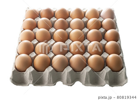 Organic Chicken eggs in carton box isolated on white 80819344