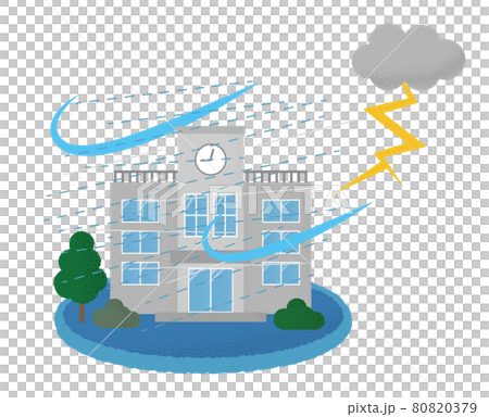 Vector illustration of a school suffering from a thunderstorm 80820379