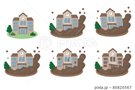 土砂災害に遭う学校のベクターイラストのイラスト素材