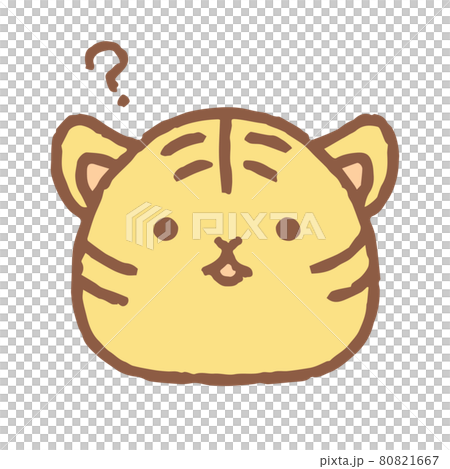 一隻可愛的手繪老虎帶著疑惑的插圖 80821667