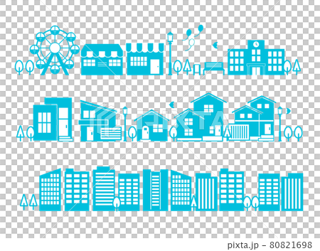 シンプルでかわいい街並みのベクターイラスト素材／家／住まい／シルエット 80821698