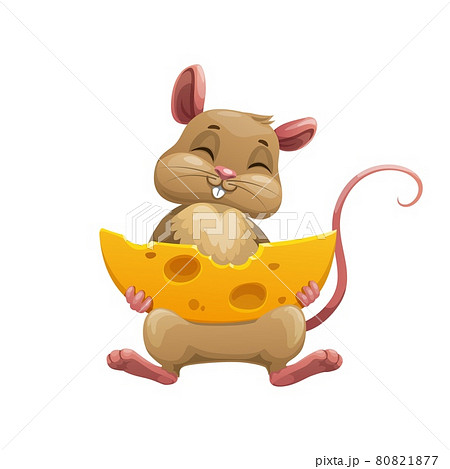 Happy cartoon mouse with cheese, cute vector rat 80821877