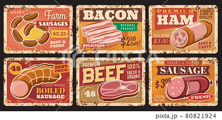 Beef meat, sausages and ham rusty plates or signs 80821924