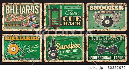 Billiards club rusty metal plates vector tin signs 80822072