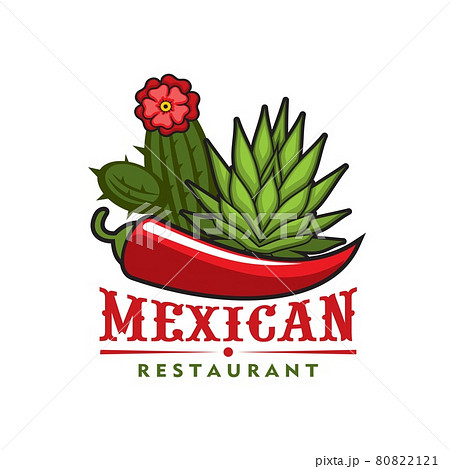 Mexican restaurant icon, red pepper, agave cactus 80822121