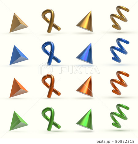 Realistic 3D colorful metal Geometric Shapes Objects. Realistic geometry elements isolated on white 80822318