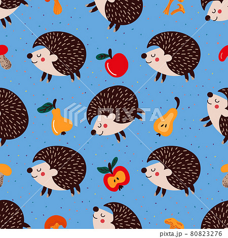 Seamless pattern with hedgehogs on blue background Seamless pattern with hedgehogs on blue background 80823276