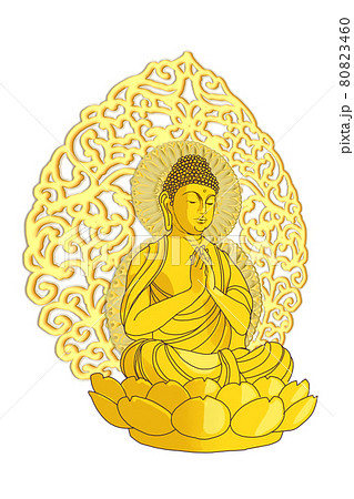 金色に輝く菩薩の仏像の手描きイラストのイラスト素材