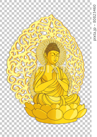 金色に輝く菩薩の仏像の手描きイラスト 80823460