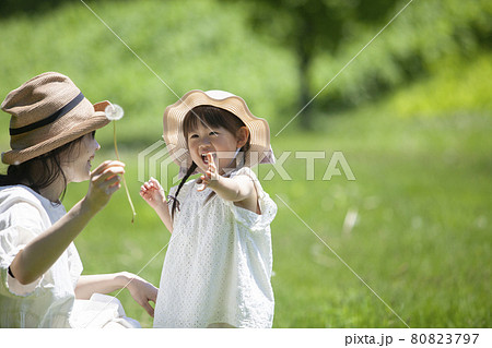 春の公園で遊ぶ親子 春の公園で遊ぶ親子 80823797