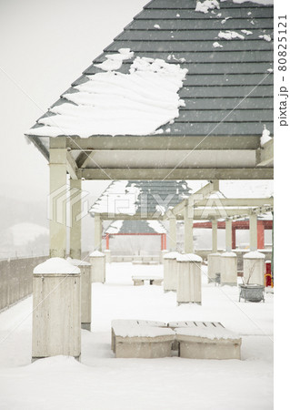 散歩道の発見　地元　身近な景色　雪が積もる公園 80825121