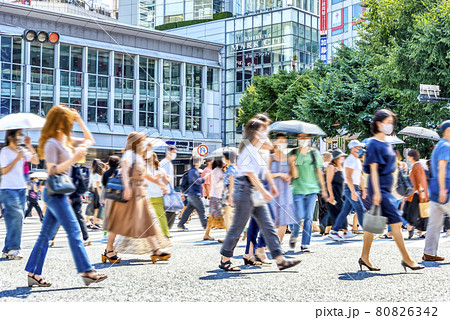 東京渋谷の都市風景 渋谷スクランブル交差点 東京渋谷の都市風景 渋谷スクランブル交差点 80826342
