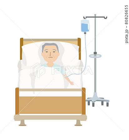 点滴をうって安静にしているおじいさん 80826655