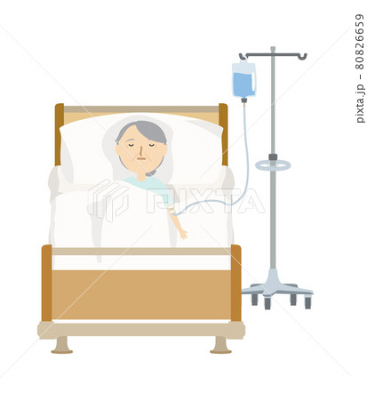 点滴をうって安静にしているおばあさん 80826659