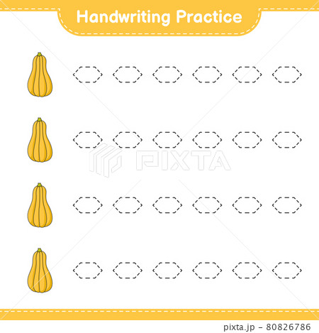 Handwriting practice. Tracing lines of Butternut Squash. Educational children game, printable worksheet, vector illustration 80826786