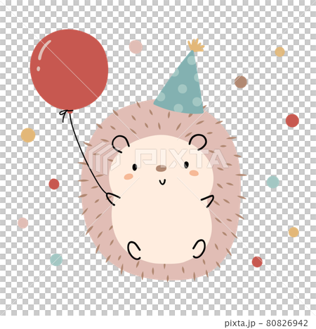 一隻帶紅氣球的可愛刺猬的插圖 80826942