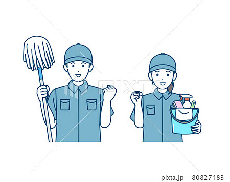 清掃業者 クリーニングスタッフ ビルメン 男女 掃除 仕事 イラスト素材のイラスト素材 8074
