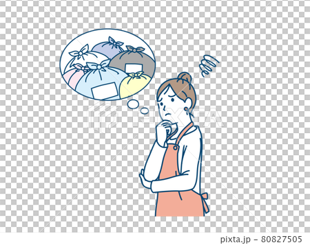 大量のゴミに困る主婦　女性　ごみ　ゴミの処理　ゴミが溜まる　悩み　イラスト素材 80827505