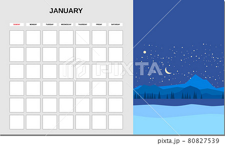 Calendar Planner January month. Minimalistic landscape natural backgrounds Winter. Monthly template for diary business. Vector isolated Calendar Planner January month. Minimalistic landscape natural backgrounds Winter. Monthly template for diary business. Vector isolated 80827539