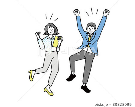 ビジネスイラスト(やる気、挑戦、努力、男女、目標、ステップアップ、成長、ガッツポーズ、向上心) 80828099