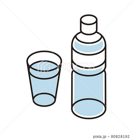 シンプル イラスト ペットボトルの水とコップのベクターイラストのイラスト素材