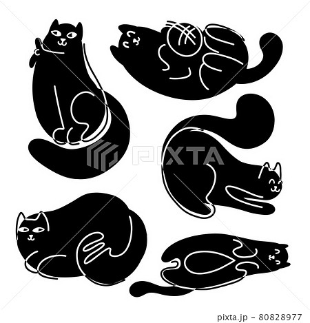 Set Of Monochrome Abstract Fat Cats Sleeping のイラスト素材 8077
