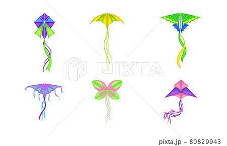 Colorful Kite as Tethered Craft with Wing Surfaces and Tail Vector Set 80829943