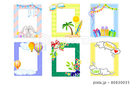 Photo Frame or Picture Frame Decorated with Elements Vector Set 80830035